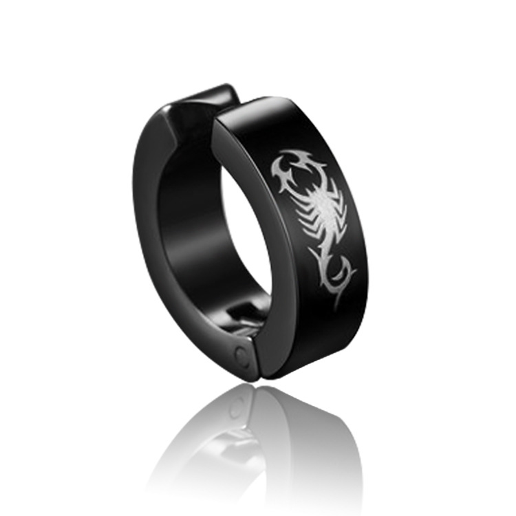 1Piece Titanium Steel Ear Clip Earrings For Men Women Print Pattern Black No Pierced Fake Ear Circle