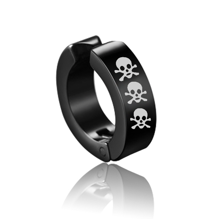 1Piece Titanium Steel Ear Clip Earrings For Men Women Print Pattern Black No Pierced Fake Ear Circle