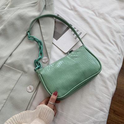 Crocodile Pattern Baguette Handbag For Women Candy Color Chain Small Shoulder Bags Fashion Design