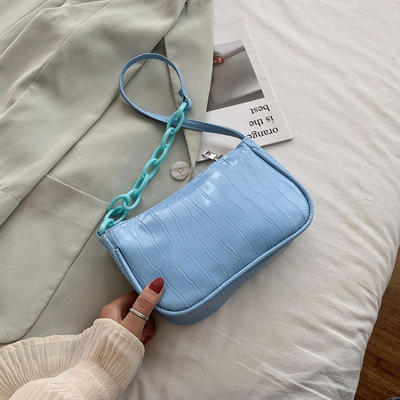 Crocodile Pattern Baguette Handbag For Women Candy Color Chain Small Shoulder Bags Fashion Design