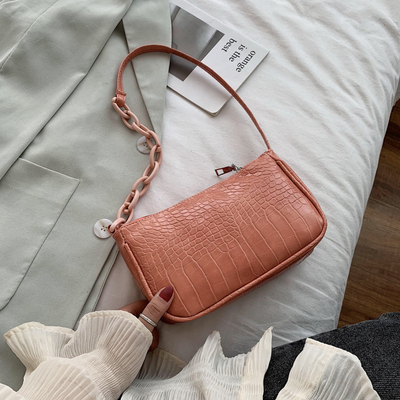 Crocodile Pattern Baguette Handbag For Women Candy Color Chain Small Shoulder Bags Fashion Design