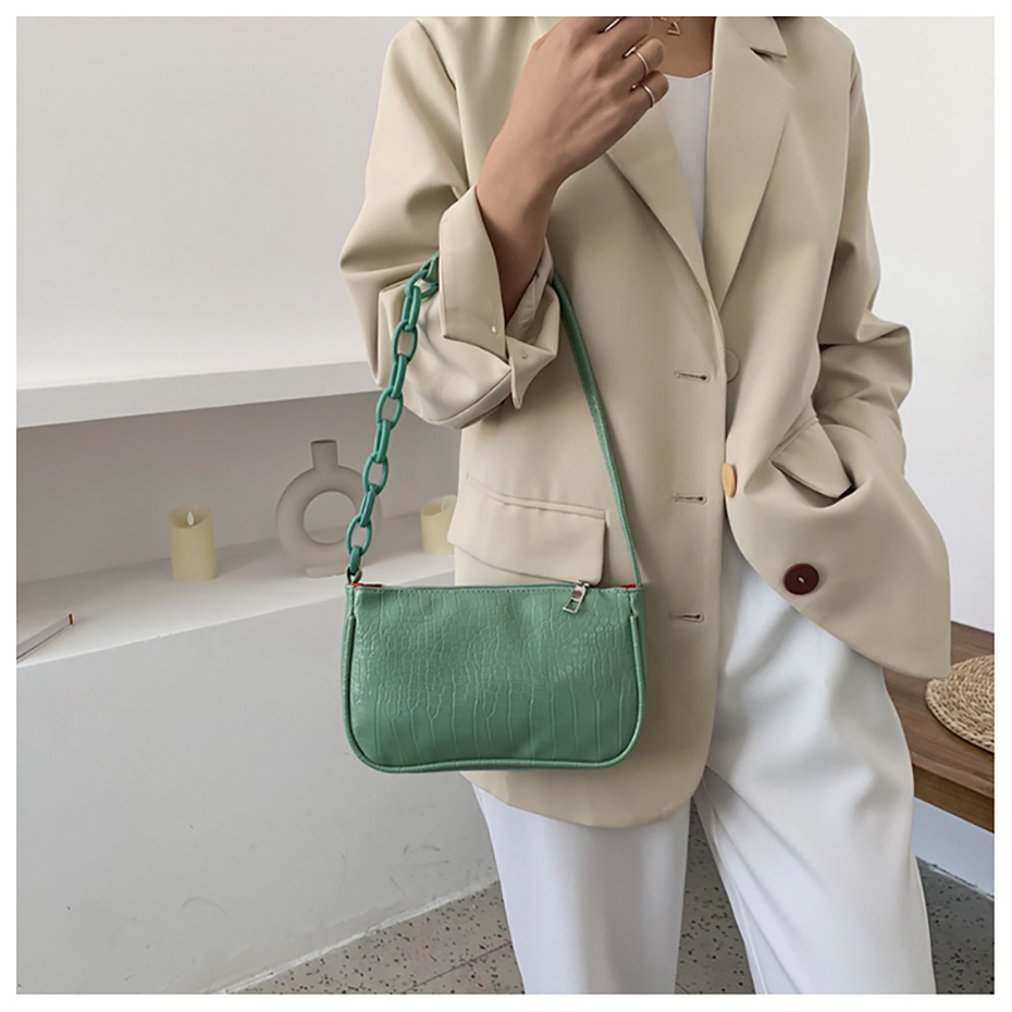 Crocodile Pattern Baguette Handbag For Women Candy Color Chain Small Shoulder Bags Fashion Design