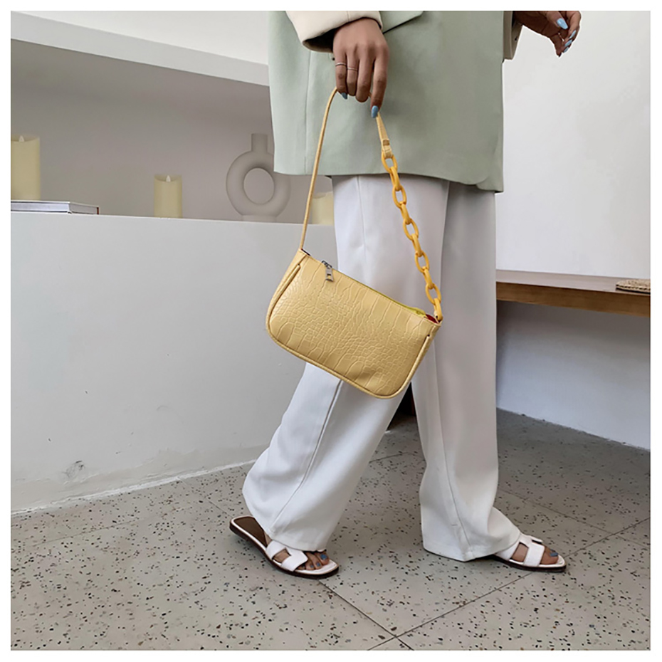 Crocodile Pattern Baguette Handbag For Women Candy Color Chain Small Shoulder Bags Fashion Design