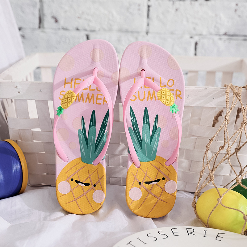 Pineapple Flip Flops Outer Wear Korean Soft Bottom Non-Slip Flip Flops Beach Slippers Summer.