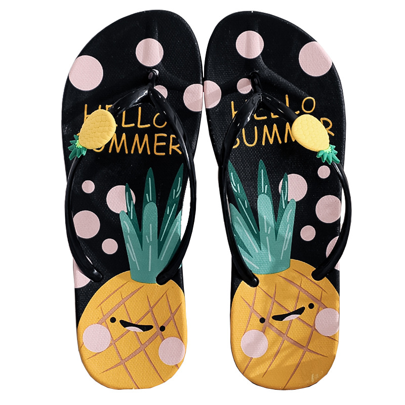 Pineapple Flip Flops Outer Wear Korean Soft Bottom Non-Slip Flip Flops Beach Slippers Summer.