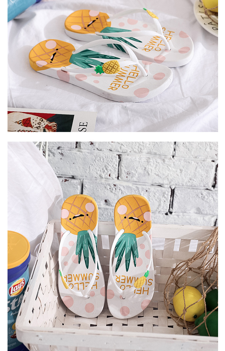 Pineapple Flip Flops Outer Wear Korean Soft Bottom Non-Slip Flip Flops Beach Slippers Summer.
