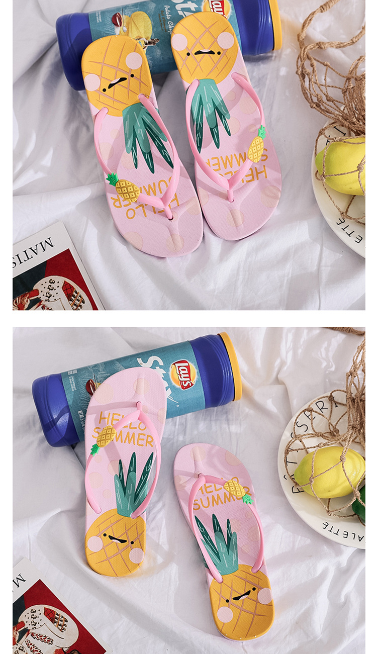 Pineapple Flip Flops Outer Wear Korean Soft Bottom Non-Slip Flip Flops Beach Slippers Summer.