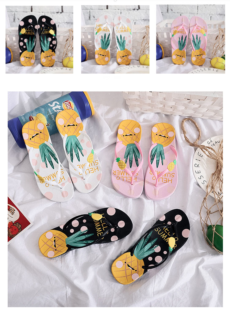 Pineapple Flip Flops Outer Wear Korean Soft Bottom Non-Slip Flip Flops Beach Slippers Summer.