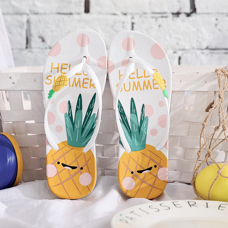 Pineapple Flip Flops Outer Wear Korean Soft Bottom Non-Slip Flip Flops Beach Slippers Summer.
