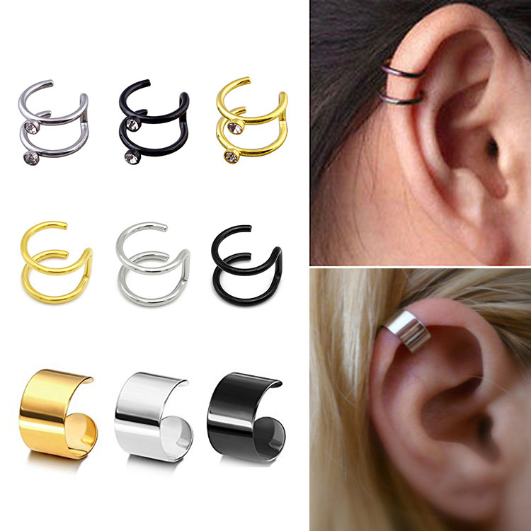 1 Piece Man/Women Stainless Steel Ear Clip Fake Earring Cuff Wrap Earrings No Piercing-Clip