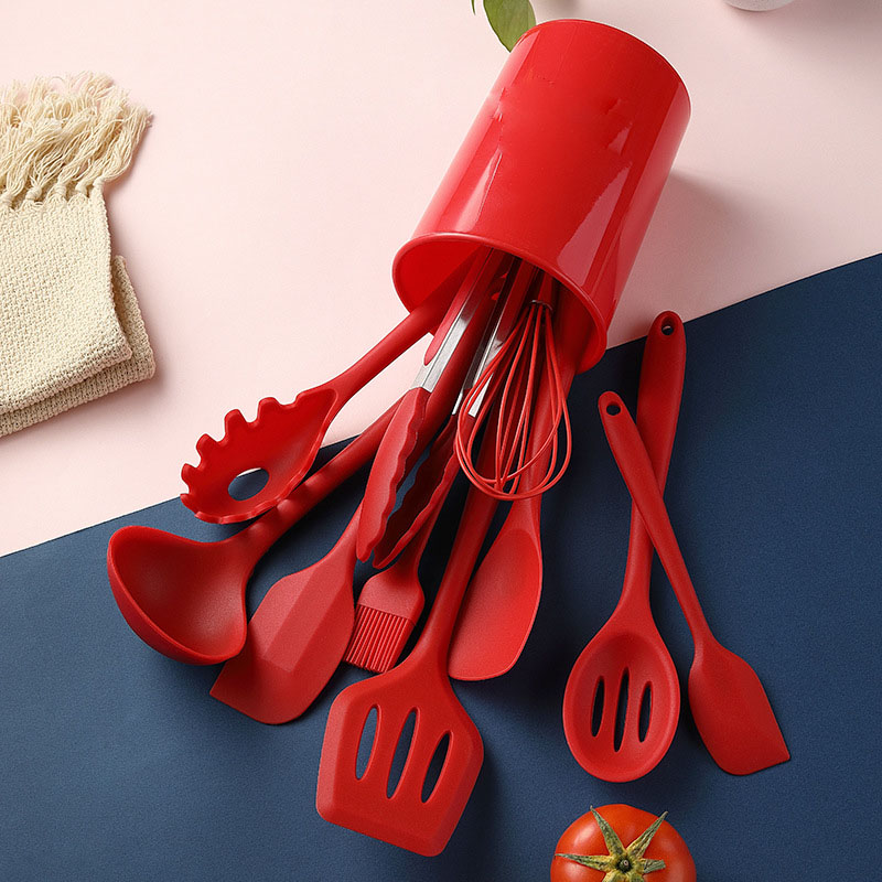 11-Piece Silicone Kitchen Utensils Kitchen Utensils Cooking Spatula Set With Storage Bucket.