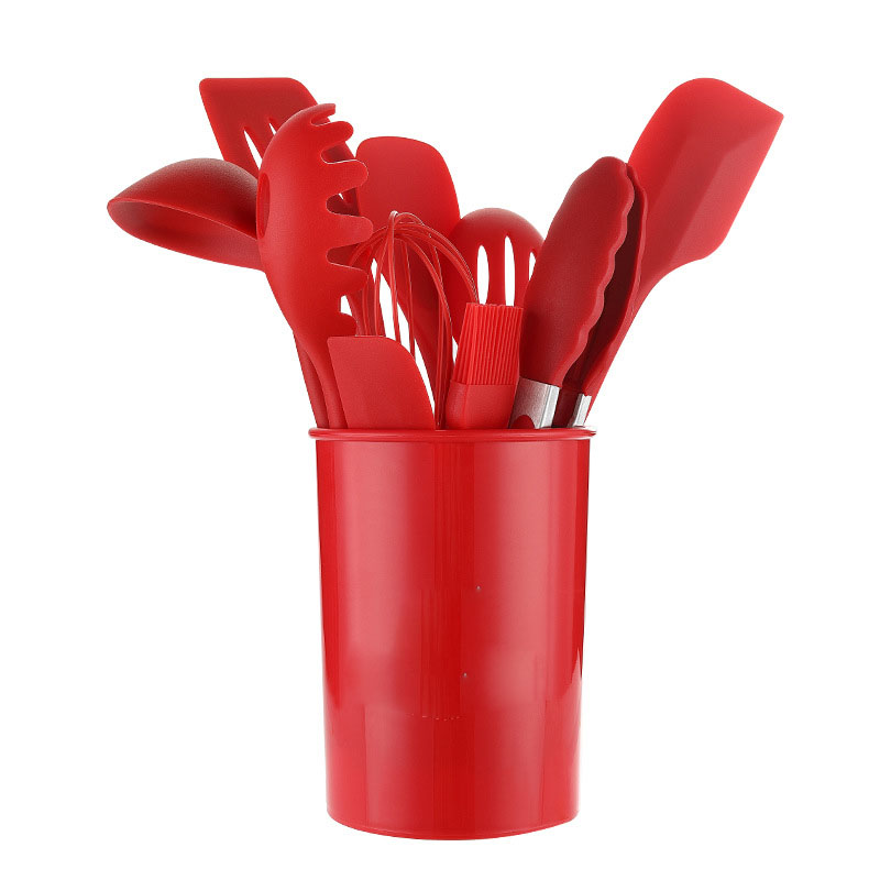 11-Piece Silicone Kitchen Utensils Kitchen Utensils Cooking Spatula Set With Storage Bucket.