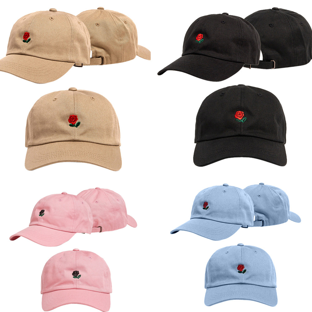 Baseball Cap Couples Adjustable Rose Flower Embroidered Baseball Cap Casual Style