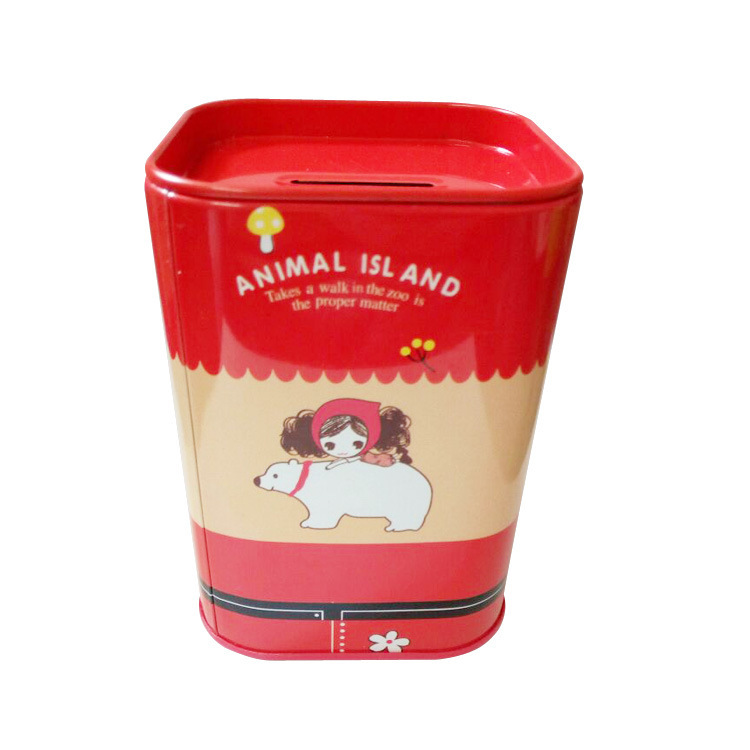 Square Metal Tinplate Piggy Bank British Lunfeng Piggy Bank Cartoon Children Piggy Bank