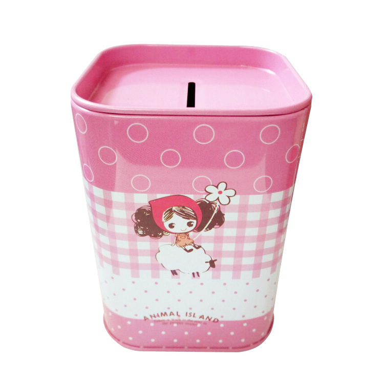 Square Metal Tinplate Piggy Bank British Lunfeng Piggy Bank Cartoon Children Piggy Bank