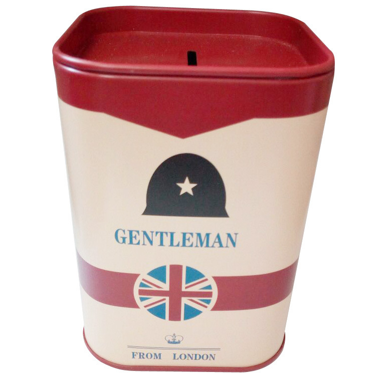 Square Metal Tinplate Piggy Bank British Lunfeng Piggy Bank Cartoon Children Piggy Bank