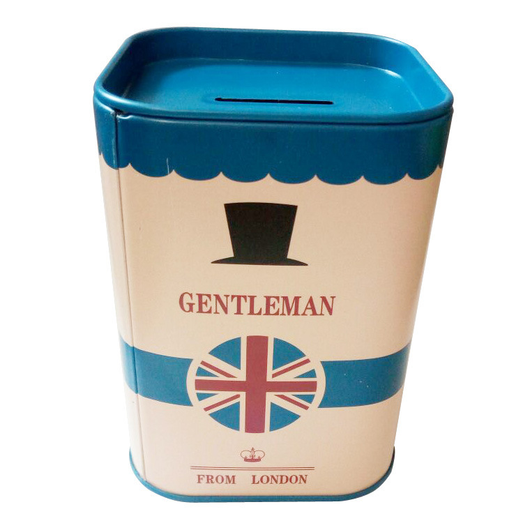 Square Metal Tinplate Piggy Bank British Lunfeng Piggy Bank Cartoon Children Piggy Bank