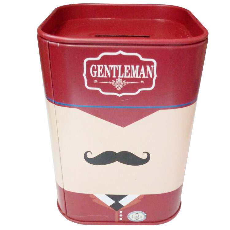 Square Metal Tinplate Piggy Bank British Lunfeng Piggy Bank Cartoon Children Piggy Bank