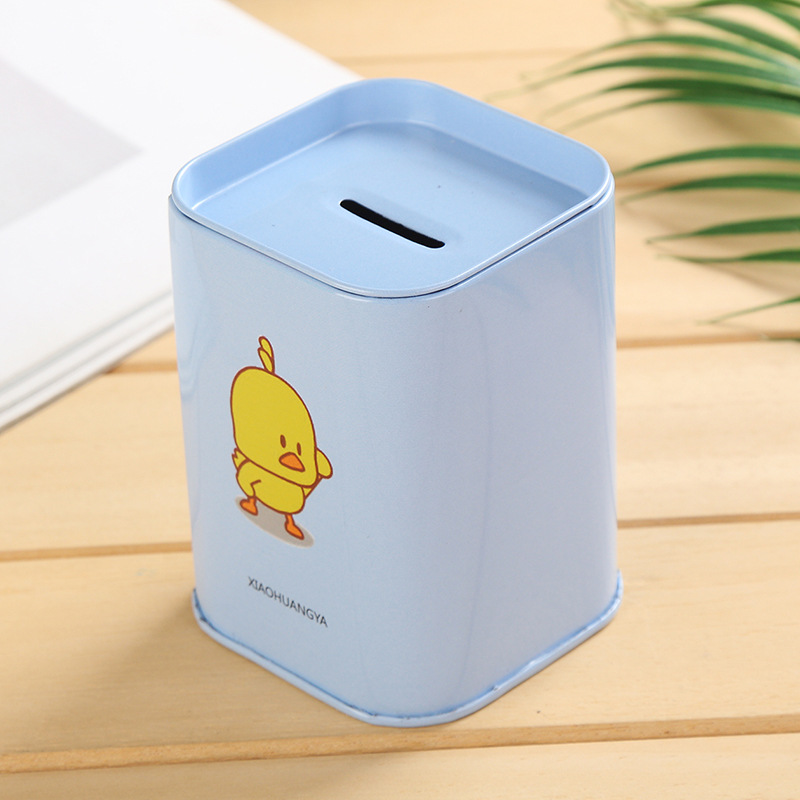 Square Metal Tinplate Piggy Bank British Lunfeng Piggy Bank Cartoon Children Piggy Bank