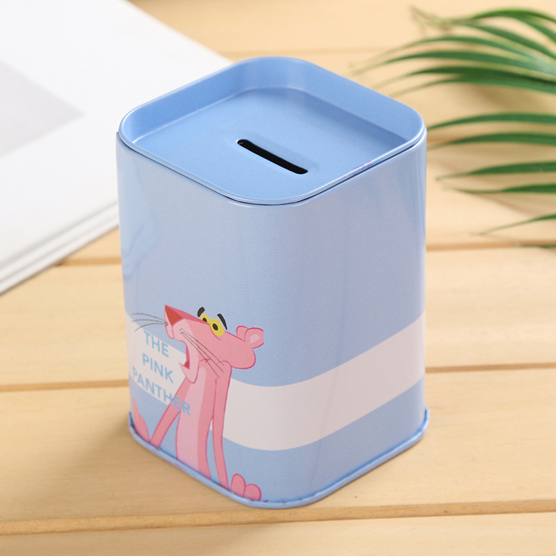 Square Metal Tinplate Piggy Bank British Lunfeng Piggy Bank Cartoon Children Piggy Bank