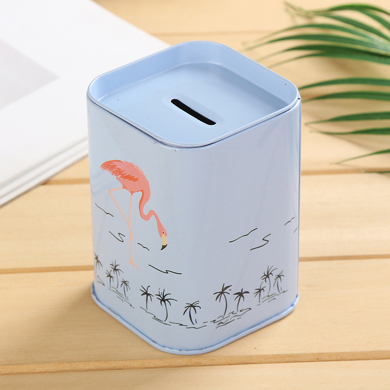 Square Metal Tinplate Piggy Bank British Lunfeng Piggy Bank Cartoon Children Piggy Bank