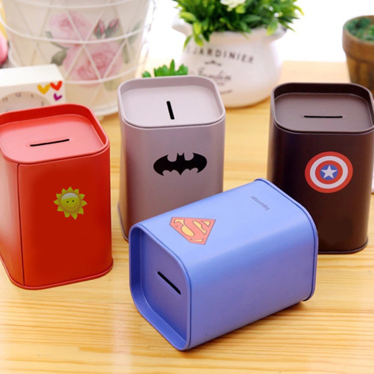 Square Metal Tinplate Piggy Bank British Lunfeng Piggy Bank Cartoon Children Piggy Bank