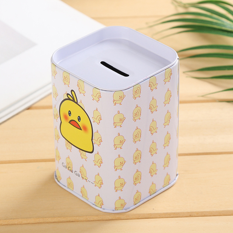 Square Metal Tinplate Piggy Bank British Lunfeng Piggy Bank Cartoon Children Piggy Bank