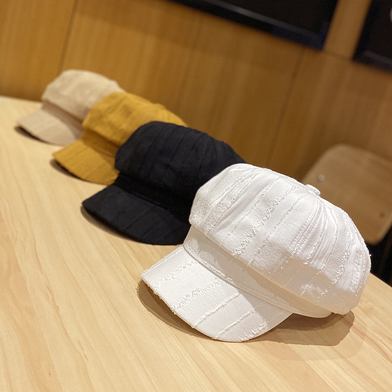 Beret Female Thin Section Korean Painter Hat British Retro Personality Octagonal Hat Cap.