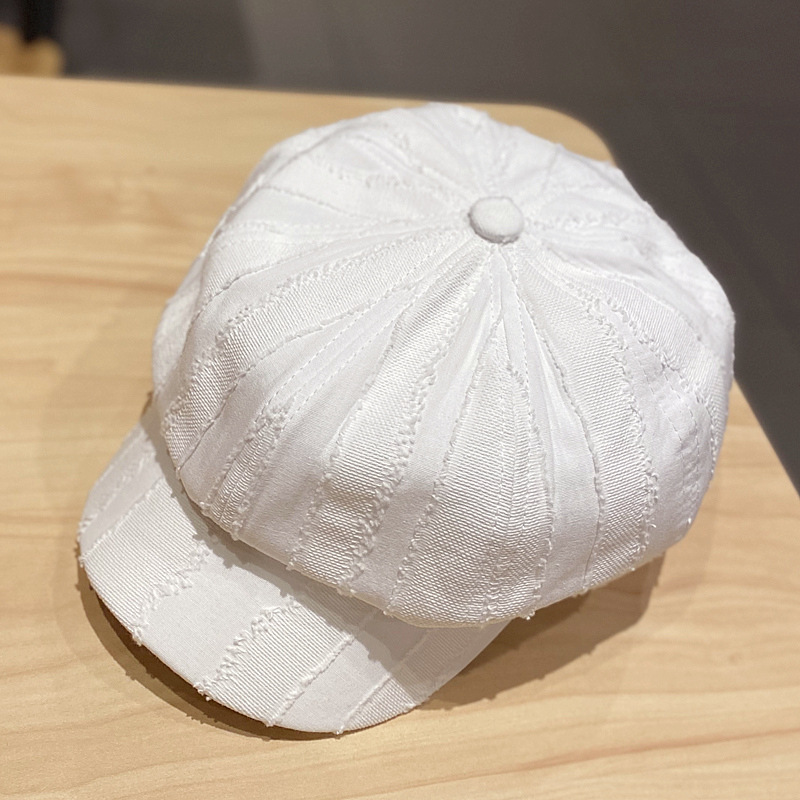 Beret Female Thin Section Korean Painter Hat British Retro Personality Octagonal Hat Cap.