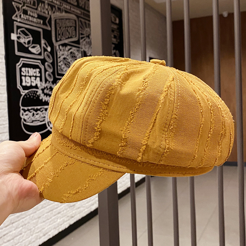 Beret Female Thin Section Korean Painter Hat British Retro Personality Octagonal Hat Cap.