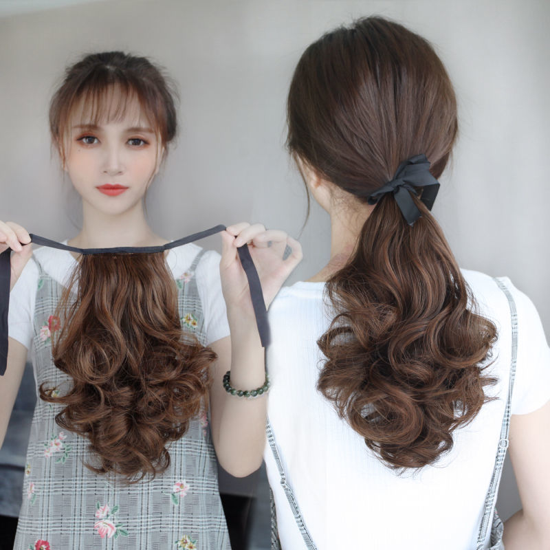 Wig Ponytail Female Long Curly Hair Bandage Pear Flower Fake Ponytail Big Wave Lifelike Mid-Length
