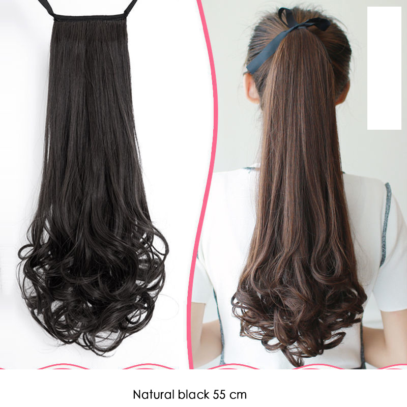 Wig Ponytail Female Long Curly Hair Bandage Pear Flower Fake Ponytail Big Wave Lifelike Mid-Length