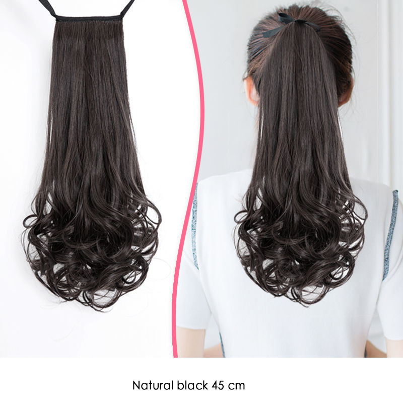 Wig Ponytail Female Long Curly Hair Bandage Pear Flower Fake Ponytail Big Wave Lifelike Mid-Length