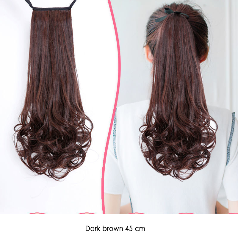 Wig Ponytail Female Long Curly Hair Bandage Pear Flower Fake Ponytail Big Wave Lifelike Mid-Length