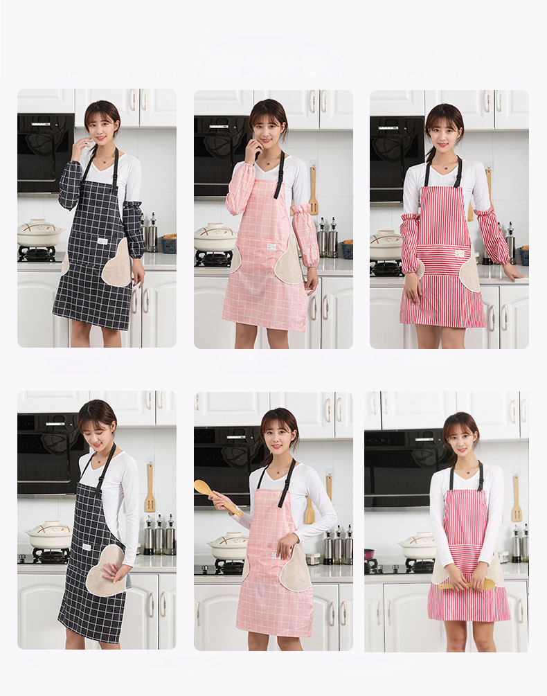 Kitchen Apron Anti-Fouling Oil-Proof Cooking Korean Style Adjustable Hand-Wiping Apron.