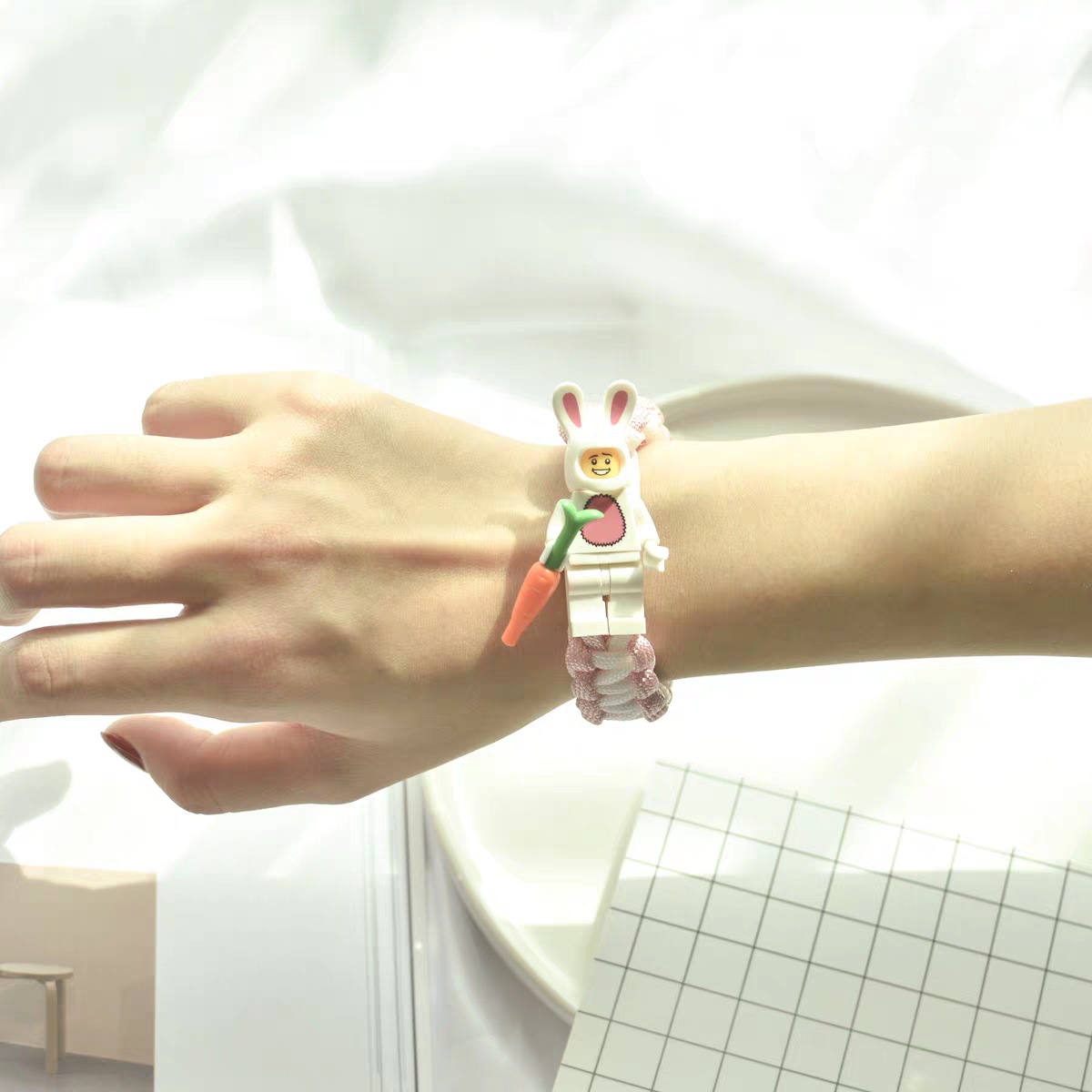 Cartoon Cute Buzz Lightyear Bunny Building Blocks Simple Couple Girlfriends Lego Bracelet