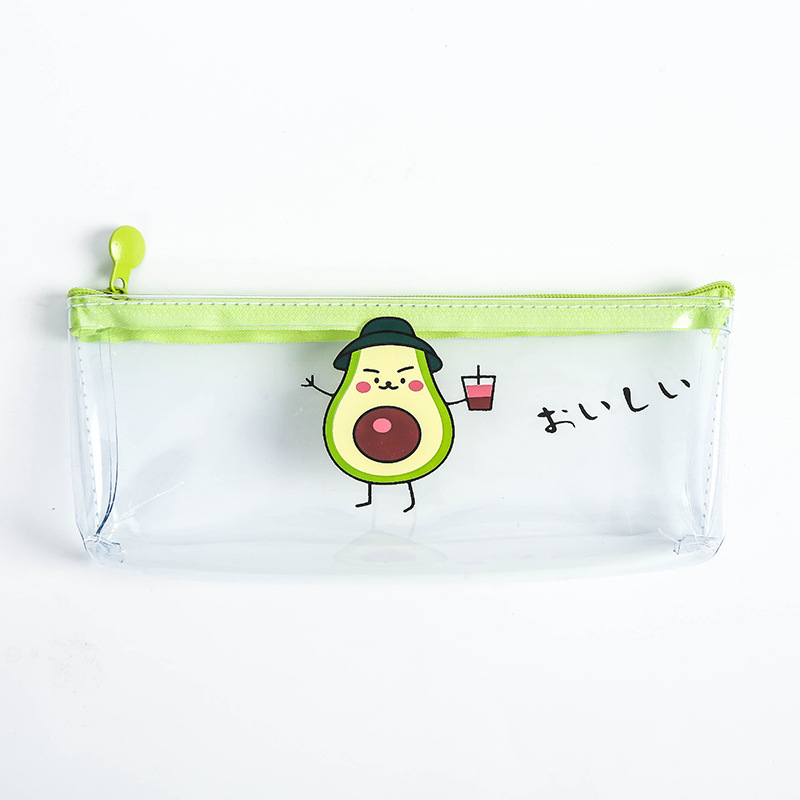 Avocado Quicksand Transparent Female Simple Portable Large-Capacity Storage Bag Pencil Case.