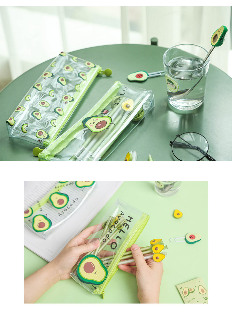 Avocado Quicksand Transparent Female Simple Portable Large-Capacity Storage Bag Pencil Case.