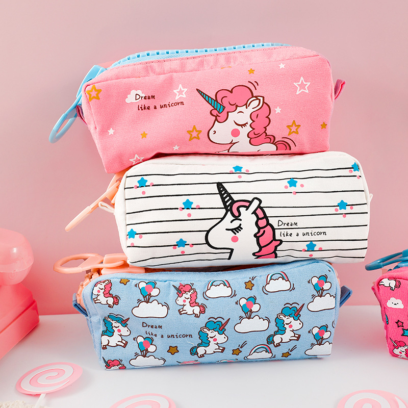 Cartoon Unicorn Canvas Large Capacity Creative Pencil Case Pencil Case Cute Storage.