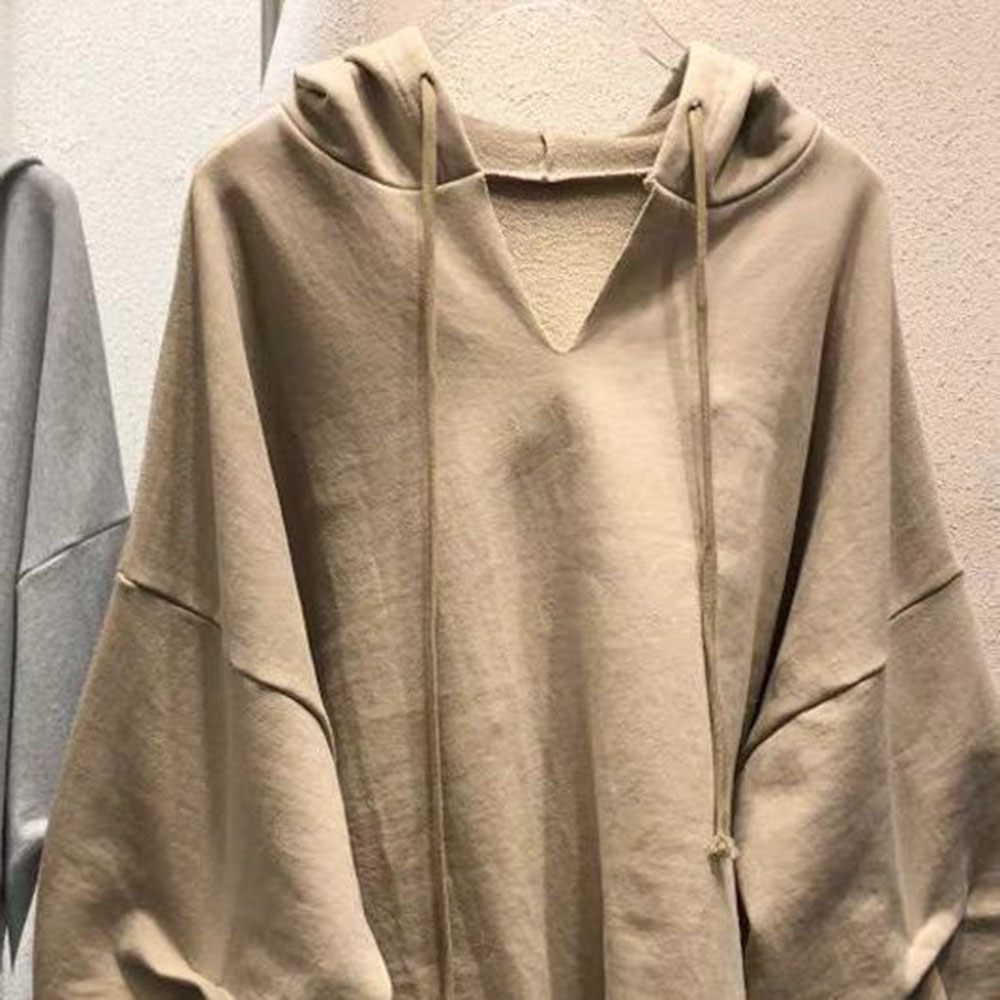 Cotton Hoodies Sweatshirts Women Lantern Sleeve V-neck Solid Color Women Clothes