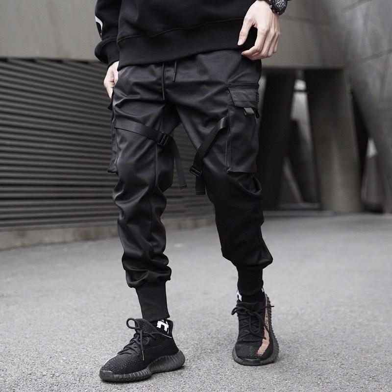 Black Hip Hop Cargo Pants Men Streetwear Fashion Cotton Joggers Sweatpants Casual Harem Trousers