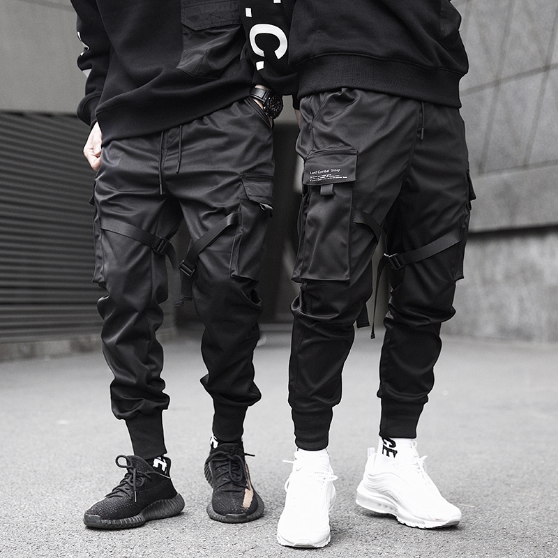Black Hip Hop Cargo Pants Men Streetwear Fashion Cotton Joggers Sweatpants Casual Harem Trousers