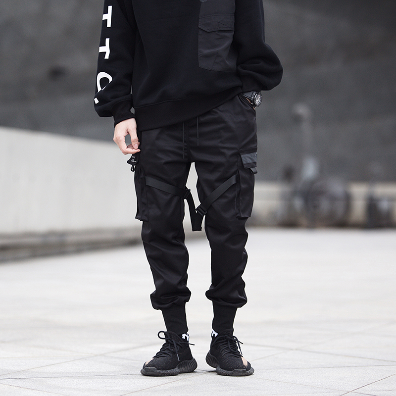 Black Hip Hop Cargo Pants Men Streetwear Fashion Cotton Joggers Sweatpants Casual Harem Trousers