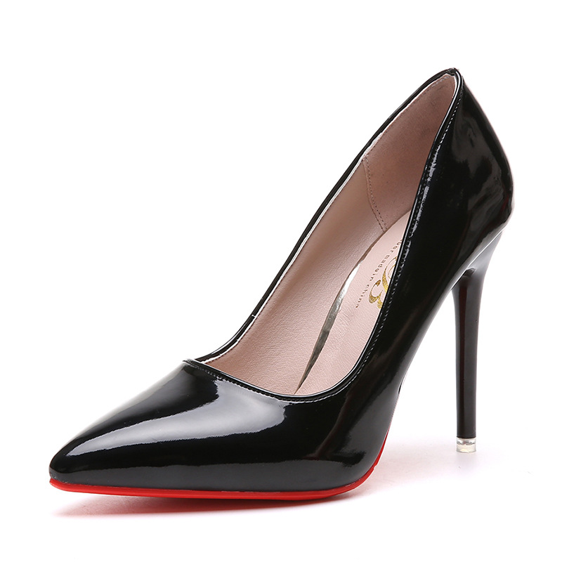 Korean Style Pointed Toe High-Heeled Single Shoes Women Stiletto Patent Leather Red Wedding Shoes.