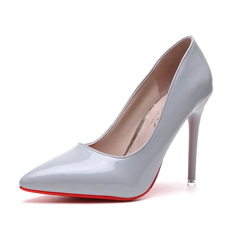 Korean Style Pointed Toe High-Heeled Single Shoes Women Stiletto Patent Leather Red Wedding Shoes.
