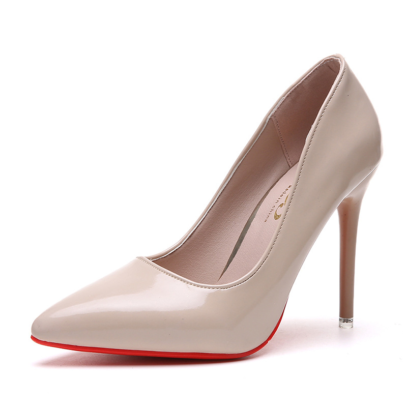 Korean Style Pointed Toe High-Heeled Single Shoes Women Stiletto Patent Leather Red Wedding Shoes.