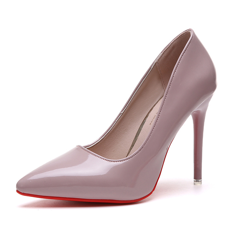 Korean Style Pointed Toe High-Heeled Single Shoes Women Stiletto Patent Leather Red Wedding Shoes.
