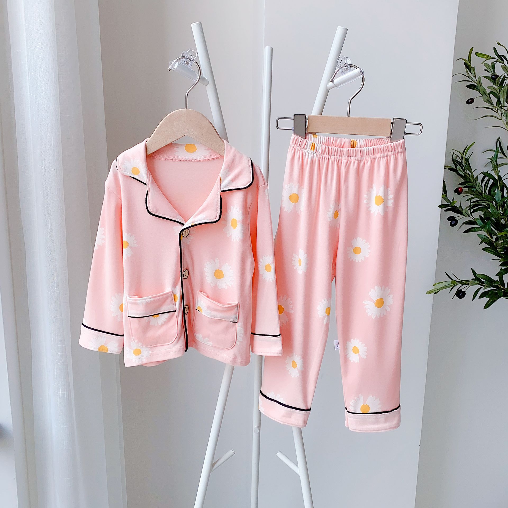 New Children's Home Service Suit Children's V-neck Cardigan Qiuyi Long Trousers Two-Piece Suit