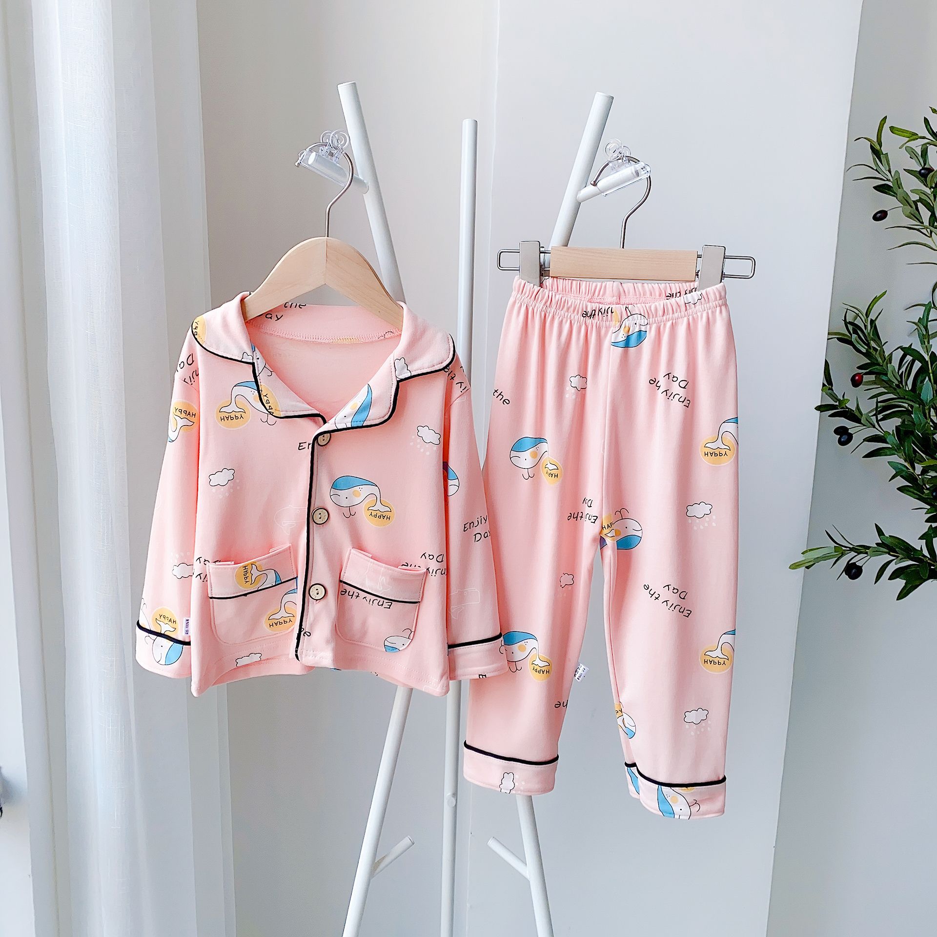 New Children's Home Service Suit Children's V-neck Cardigan Qiuyi Long Trousers Two-Piece Suit