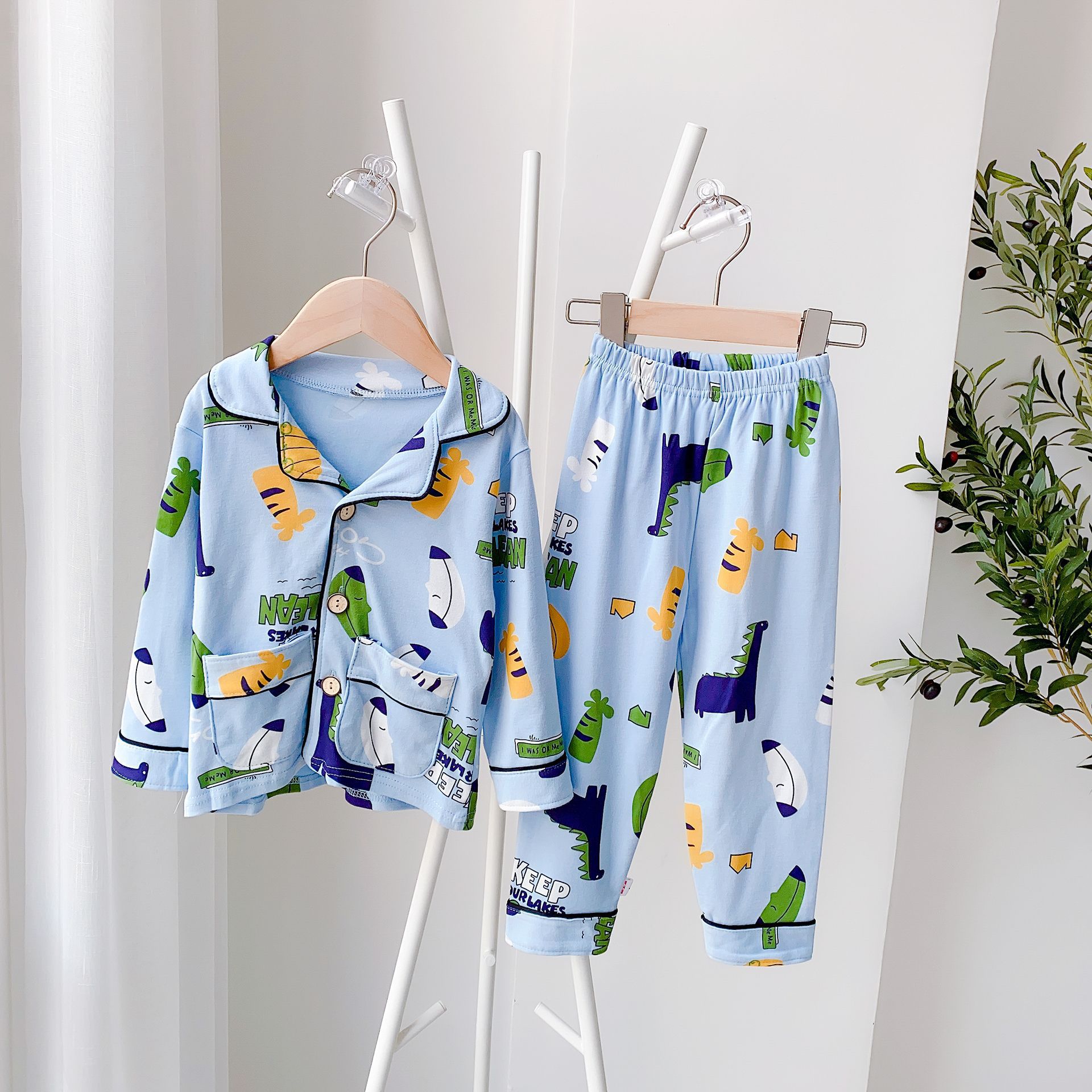New Children's Home Service Suit Children's V-neck Cardigan Qiuyi Long Trousers Two-Piece Suit